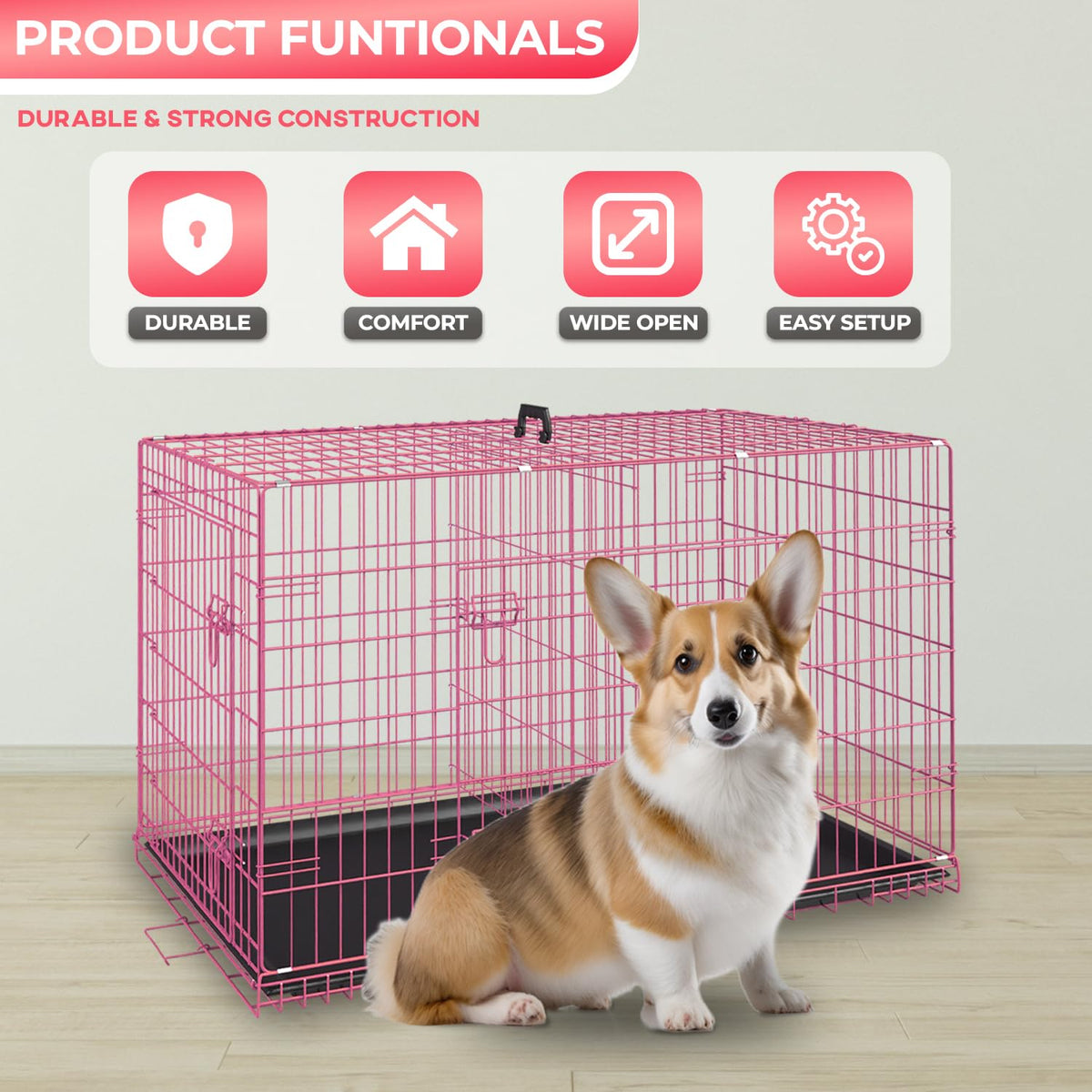 FDW Animal Cage in 24.0"L x 16.0"W x 19.0"H, Pink