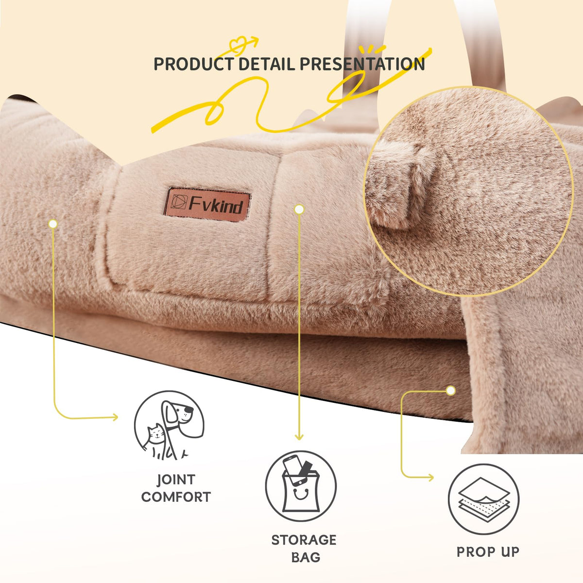 Fvkind Pet Bed Mat in 70"L×33"W×12"Th, Khaki