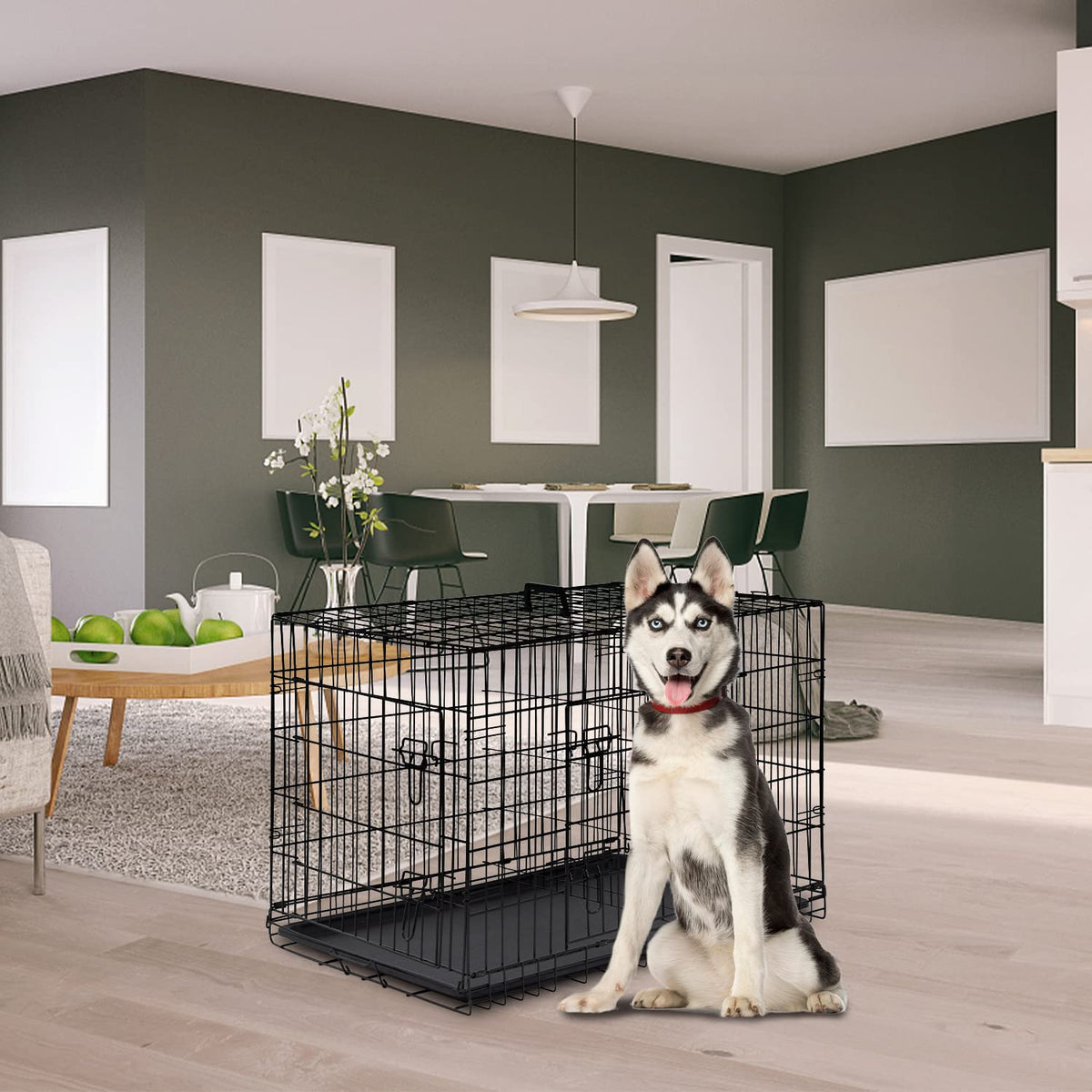 FDW Animal Cage in 42.0"L x 26.0"W x 28.0"H, Black