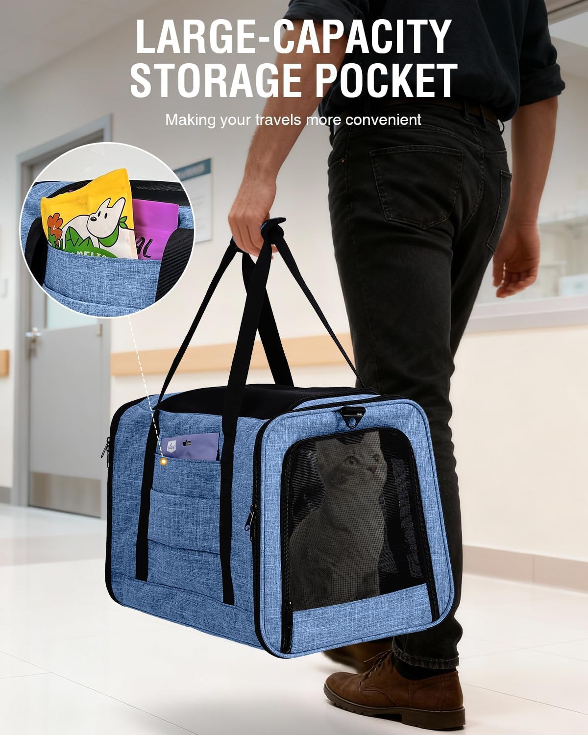 Petux Animal Carrier in 20.0"L x 13.0"W x 13.0"H, Blue