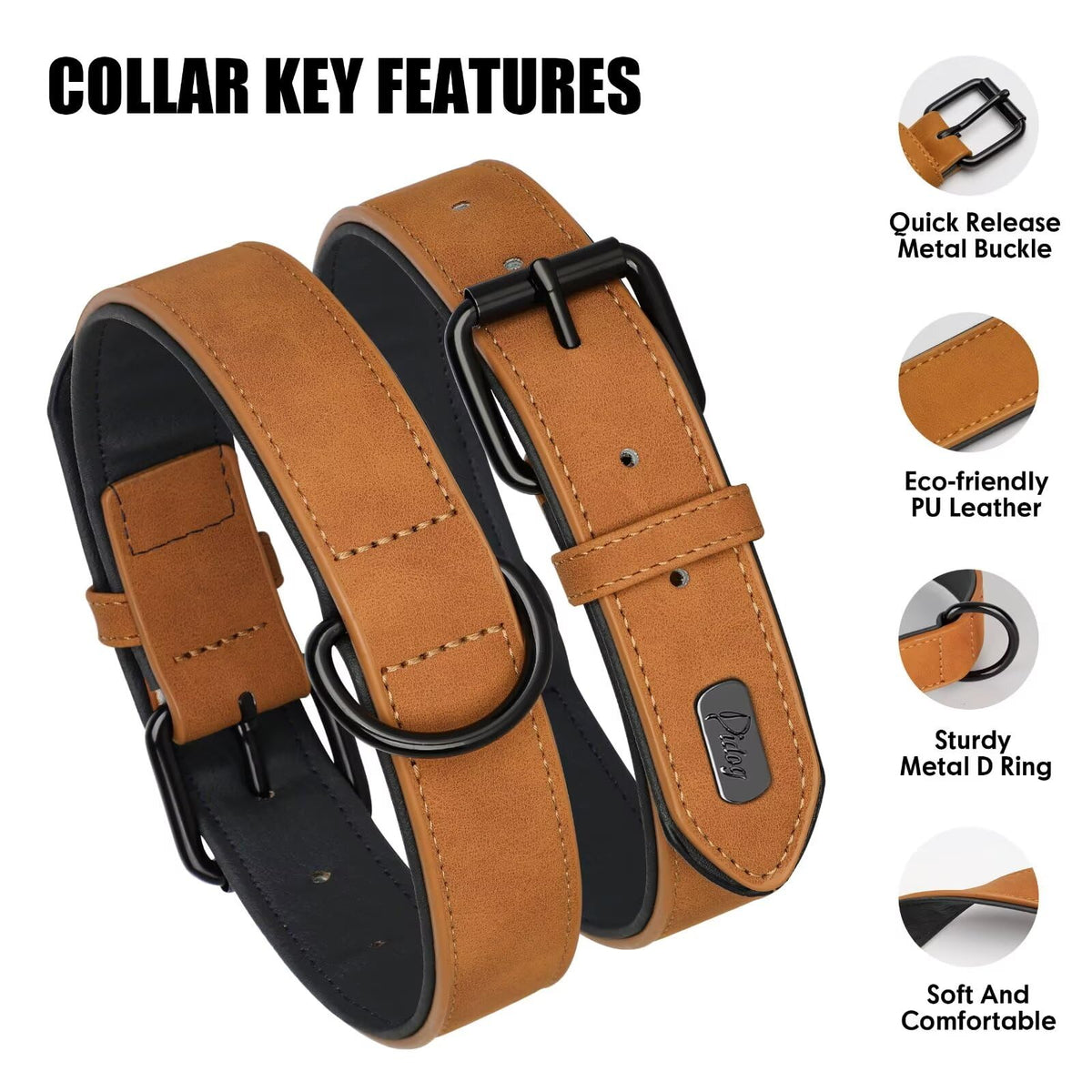 Didog Animal Collar in M: Fit Neck 11-14"(10-20 lbs), Light Brown