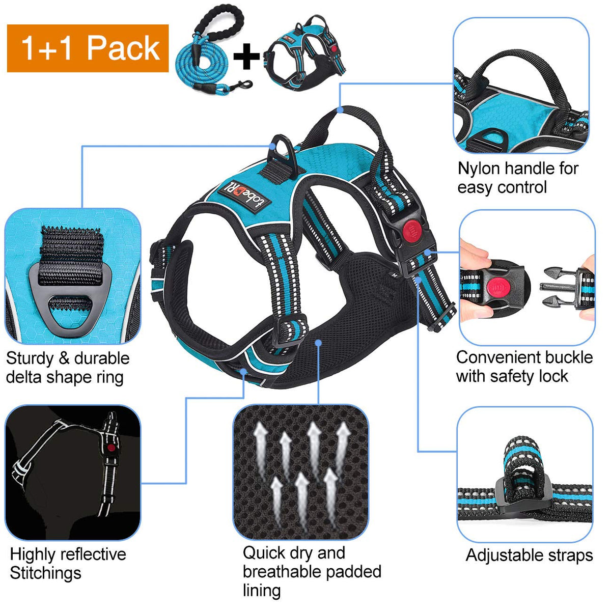 tobeDRI Animal Harness in Small, Blue