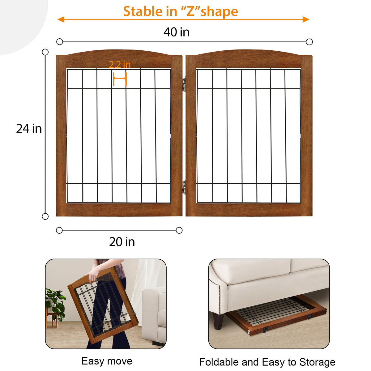 LZRS Temporary Gate in 24"Height-2 Panel, Oak Cherry