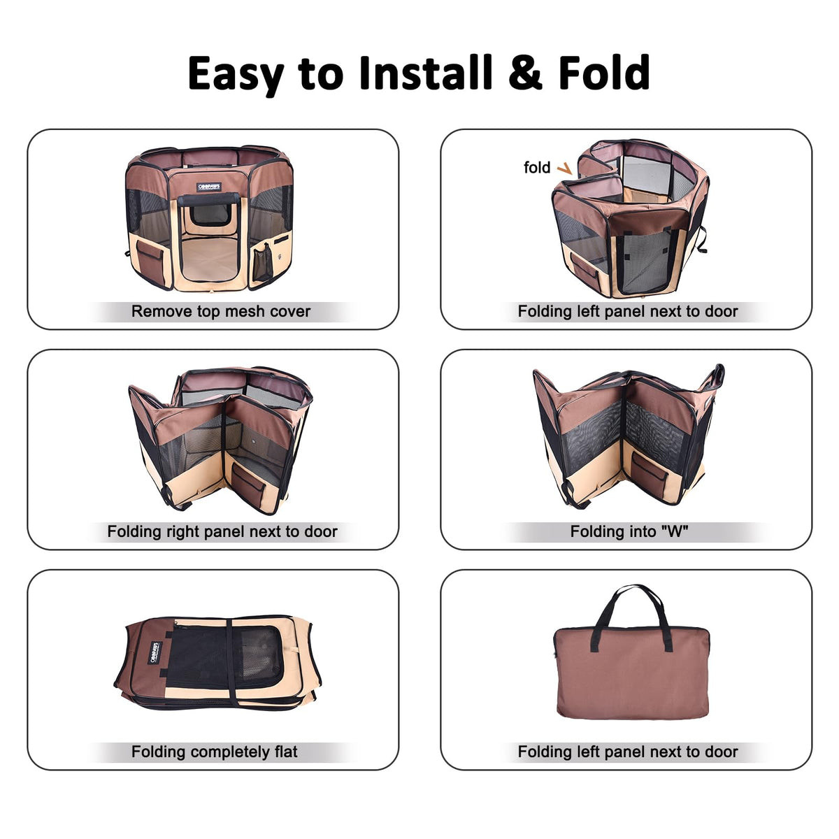 JESPET Pet Playpen in 36x36x24 Inch (Pack of 1), Brown