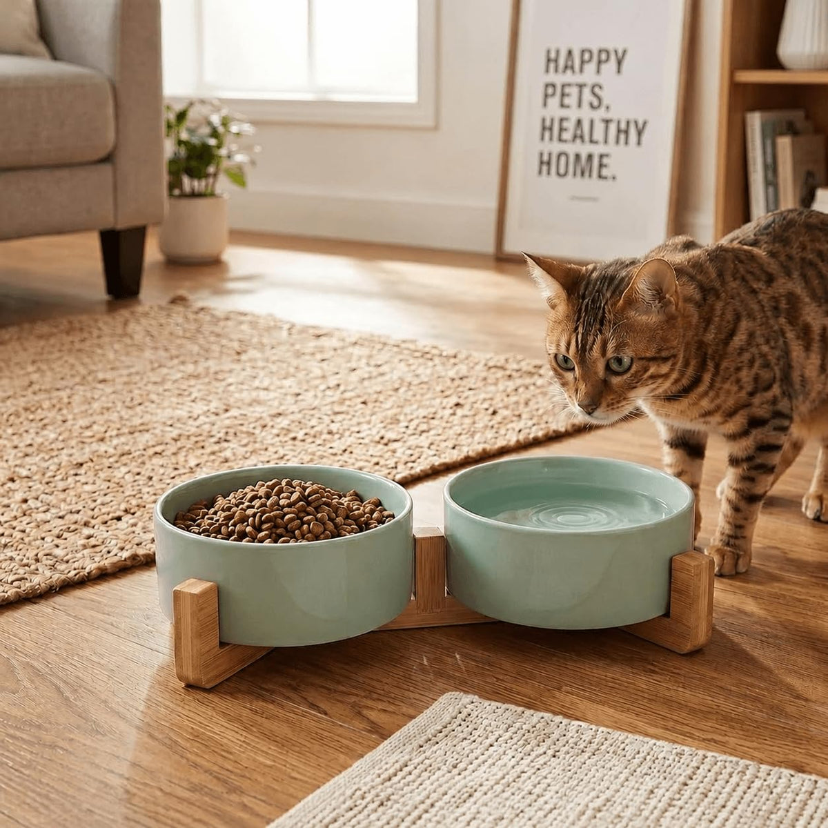 SPUNKYJUNKY Pet Feeder in 1.7 cups, Morandi Green × 2