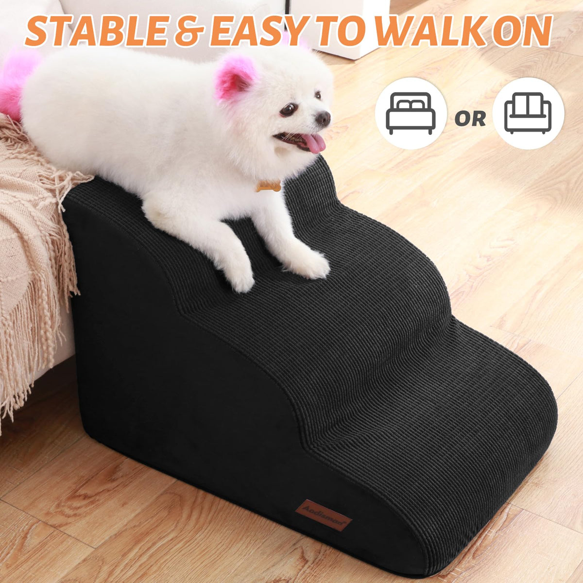 aodisman Animal Stair in Standard 3-Step 15.7"H, Black