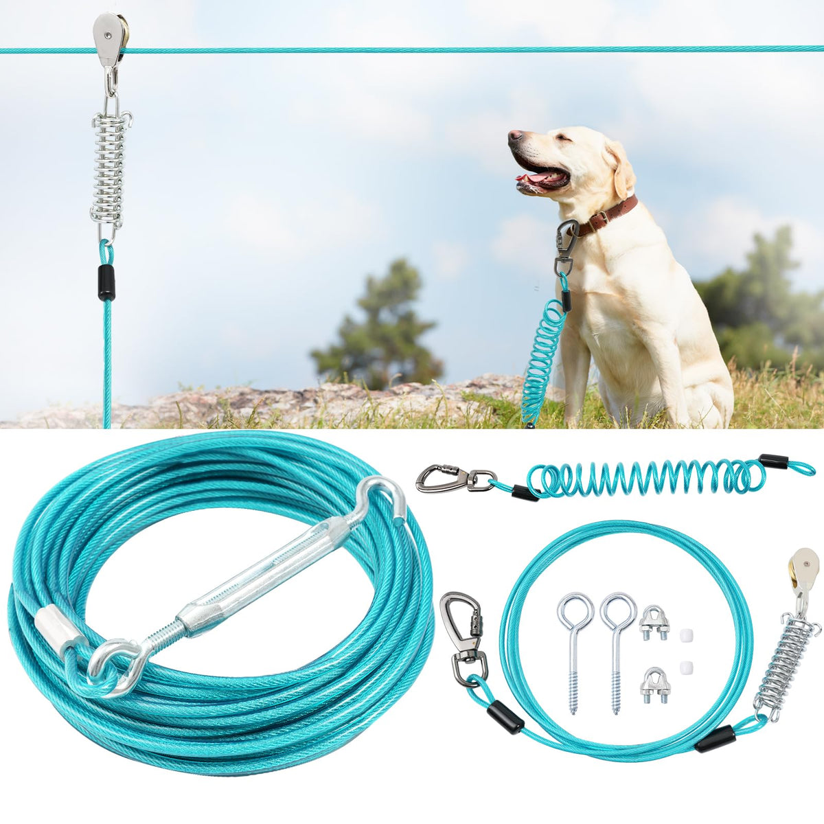 Duckygoo Leash in 50FT+10FT,250LBS, Teal