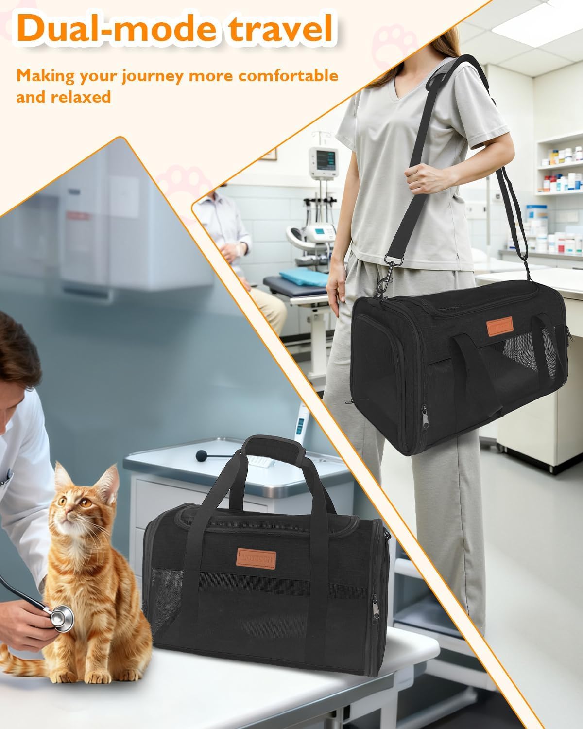 Petux Animal Carrier in 17.0"L x 11.0"W x 9.5"H, Black