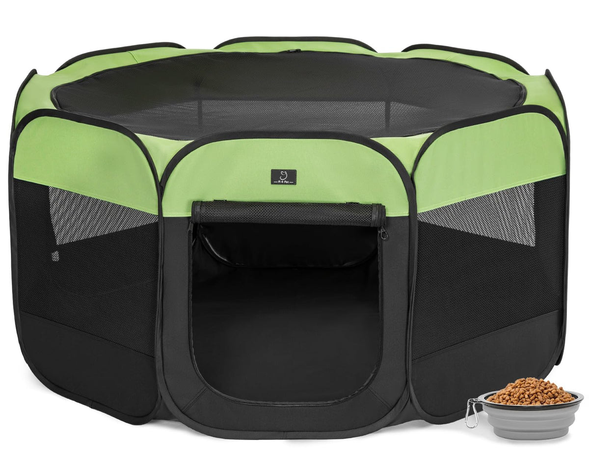 A 4 Pet Pet Playpen in L(50.39"x50.39"x25"), Green+Black