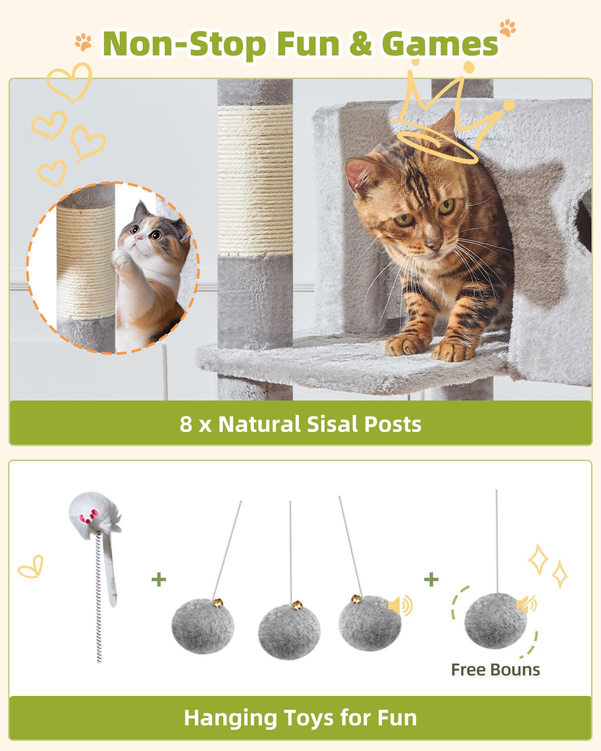 Taoqimiao Pet Activity Structure in 76 inch, Light Gray