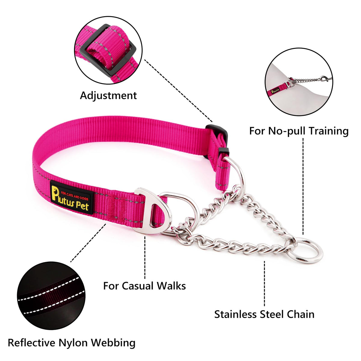 PLUTUS PET Animal Collar in Small, Hot Pink