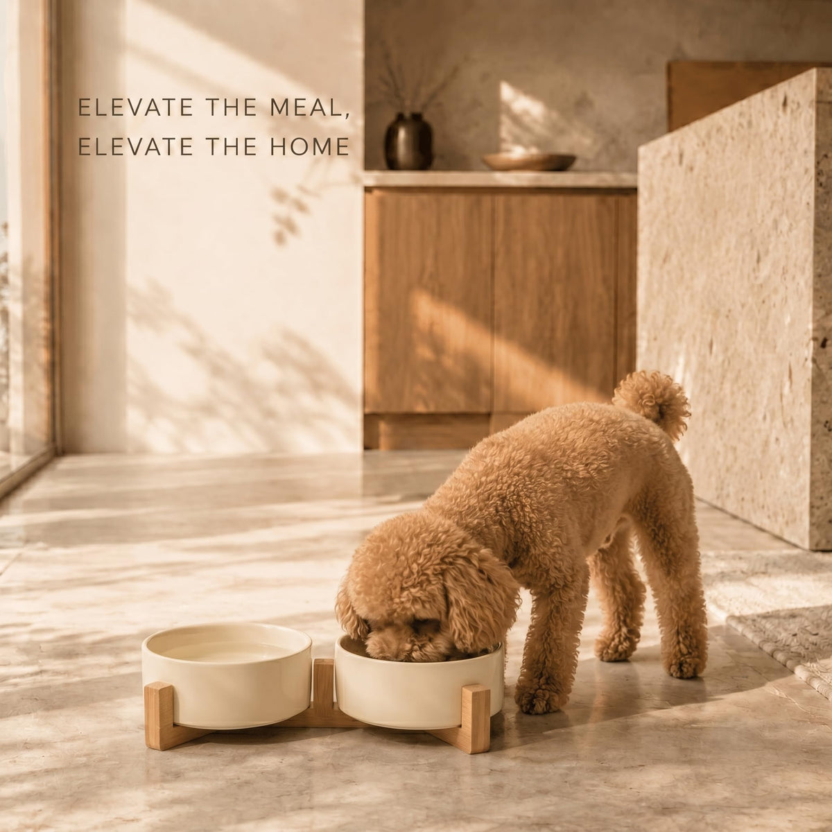 SPUNKYJUNKY Pet Feeder in 1.7 cups, Beige × 2
