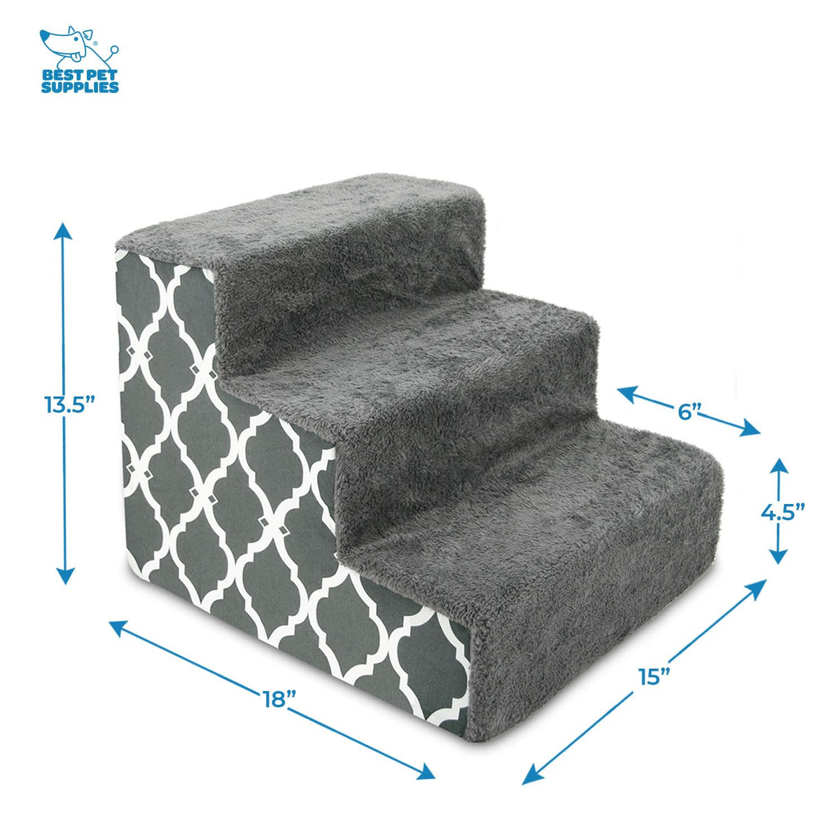 Best Pet Supplies Animal Stair in H: 13.5 Inches, Gray Lattice Print