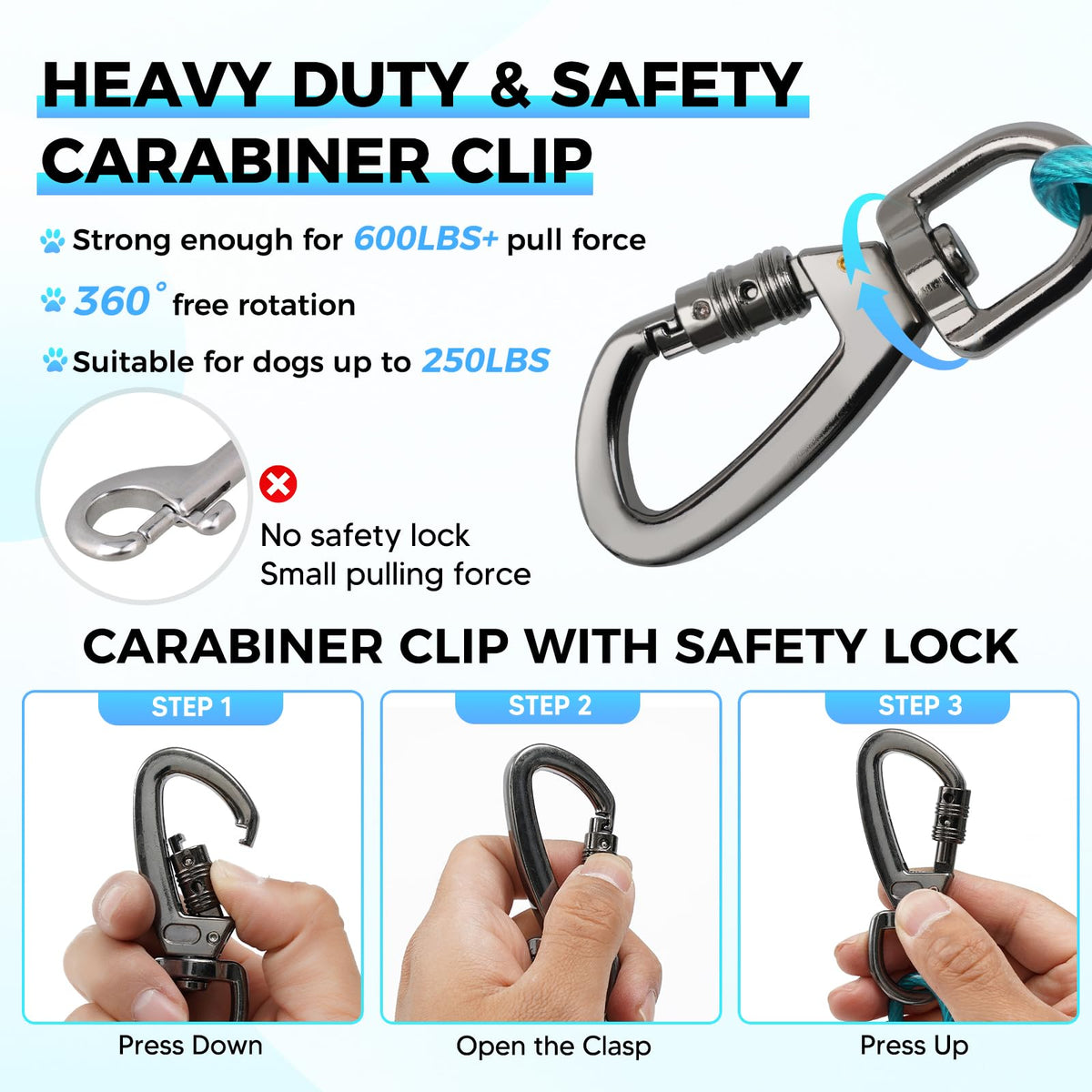 Duckygoo Leash in 50FT+10FT,250LBS, Teal