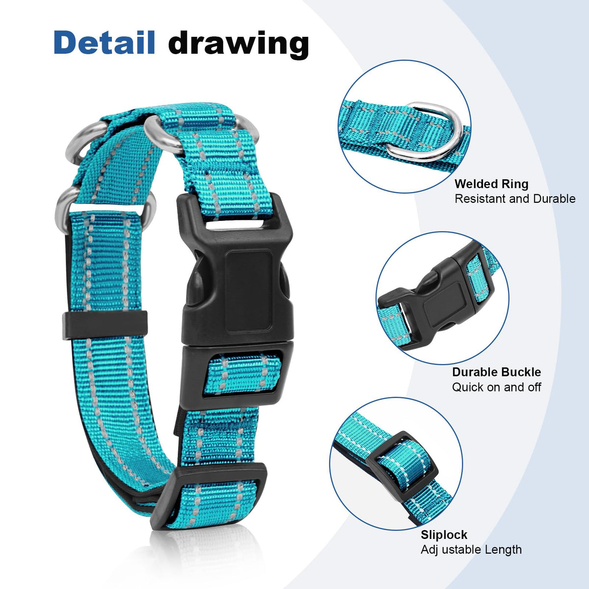 GDLKPS Animal Collar in XS:3/4" Wide for 11.5"-13.5" Neck, Azure Blue