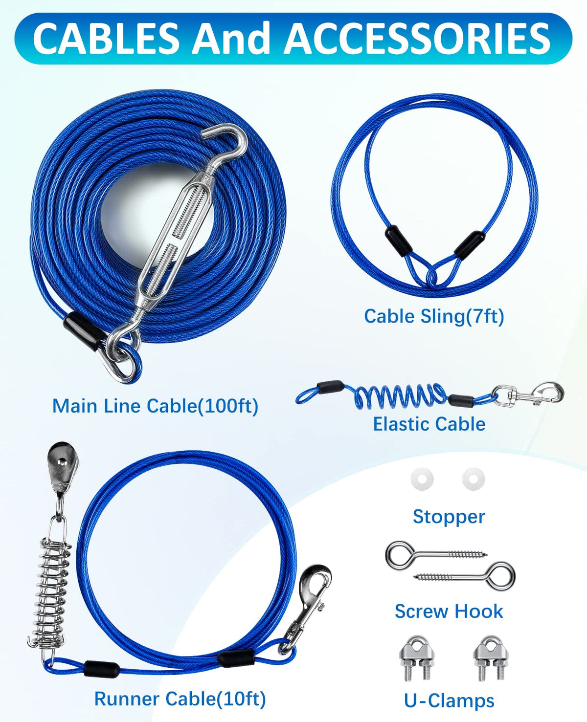 Duckygoo Leash in 100 FT,125LBS, Blue