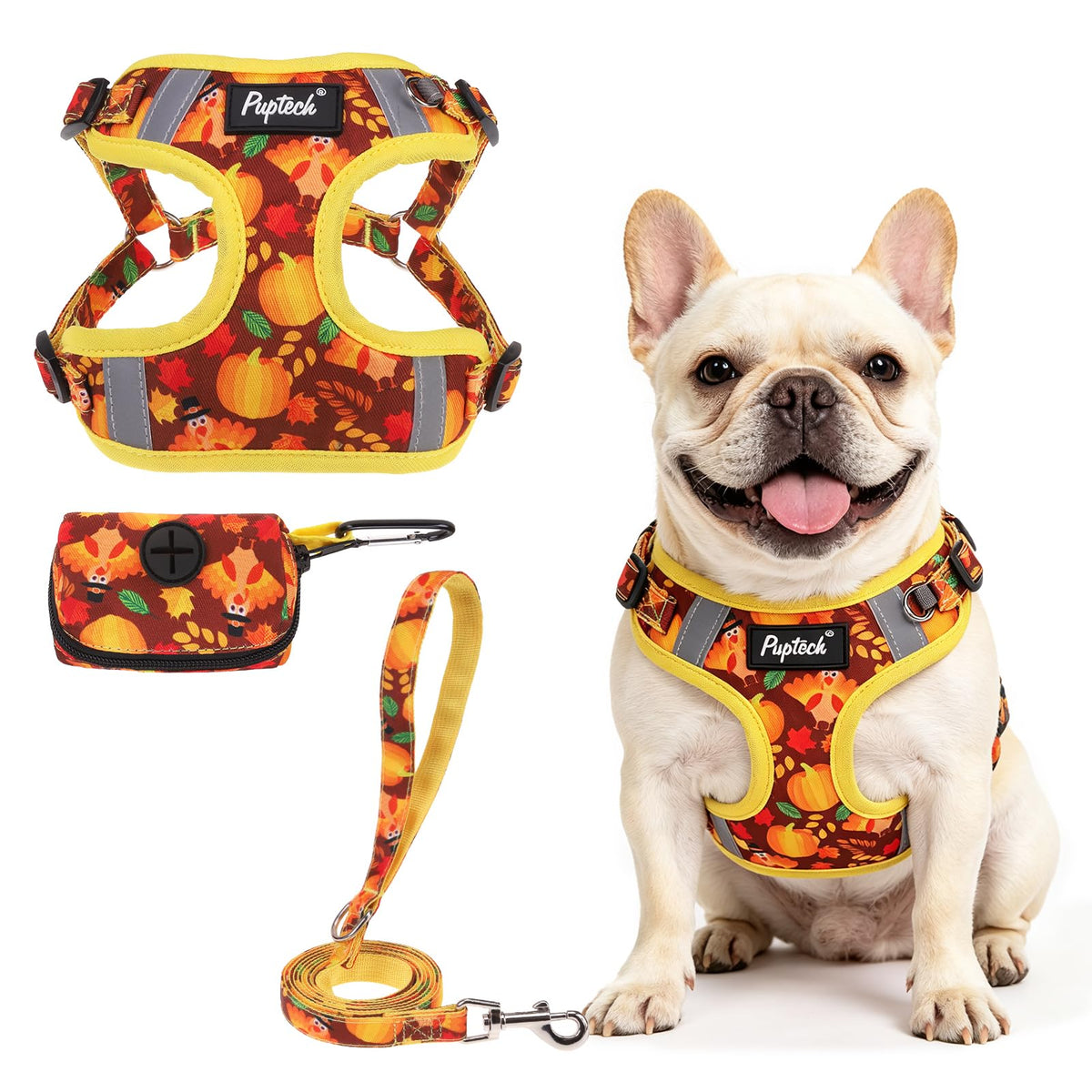 PUPTECK Animal Harness in M (17-25lbs, Chest 17"-21"), #2 Brown(Turkey Print)