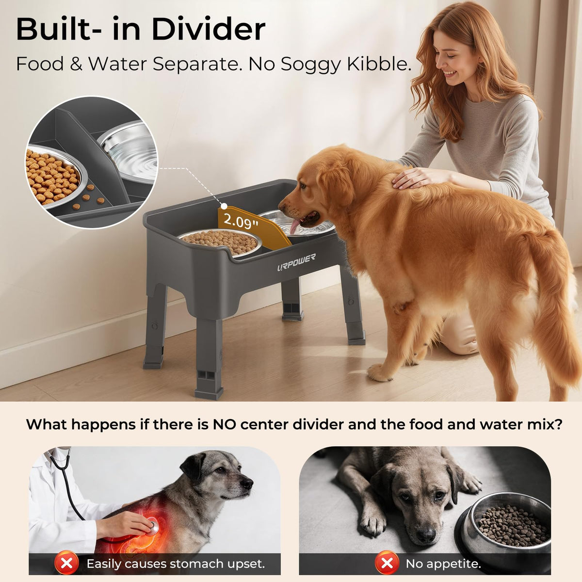 URPOWER Pet Feeder in Medium, Grey