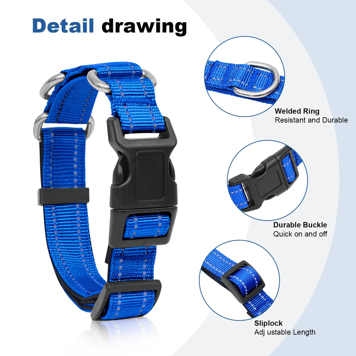 GDLKPS Animal Collar in XS:3/4" Wide for 11.5"-13.5" Neck, Blue