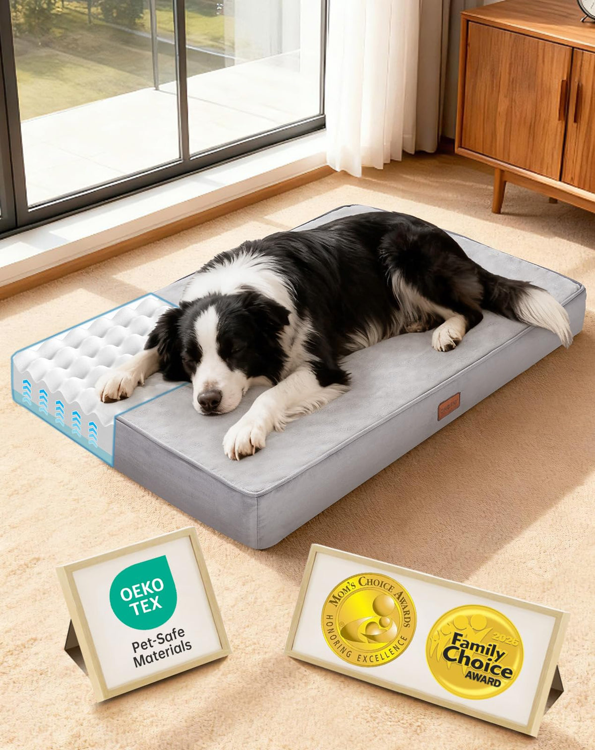 OhGeni Pet Bed Mat in 35" x 22" x 3.5" (For Crate), 01-Gray