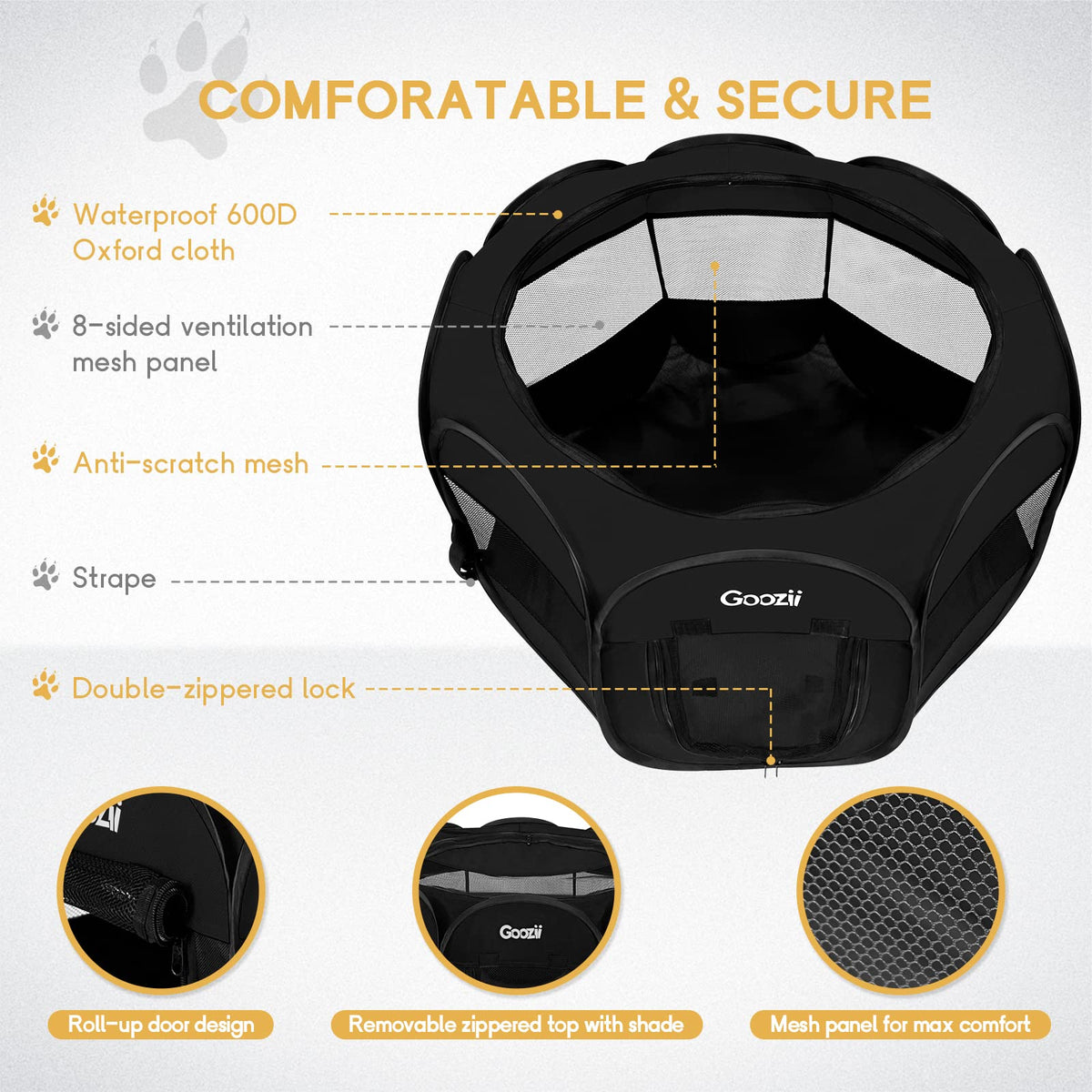 Goozii Pet Playpen in S [29" x 29" x 17"], Black