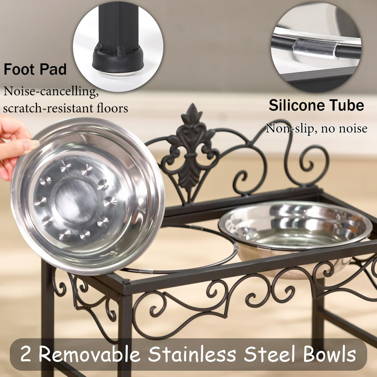 Aifeorzo Pet Feeder in 9" Height Matte Black, Matte Black