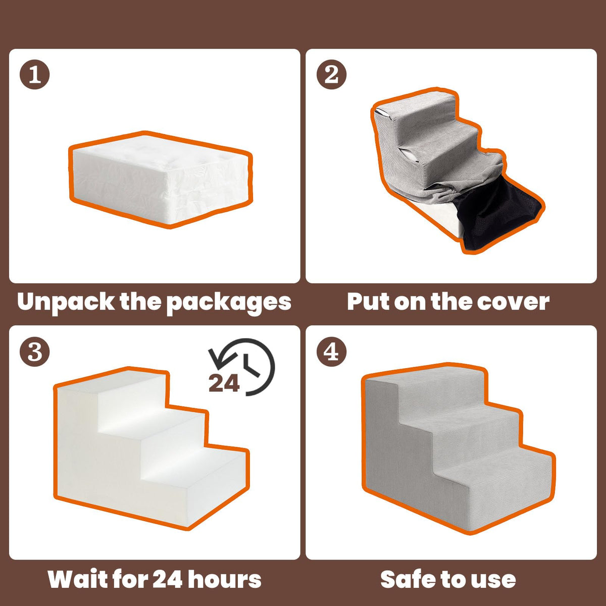 MEWANG Animal Stair in 3 steps: 17.95''L×14.96''W×13.70''H, Square Corner