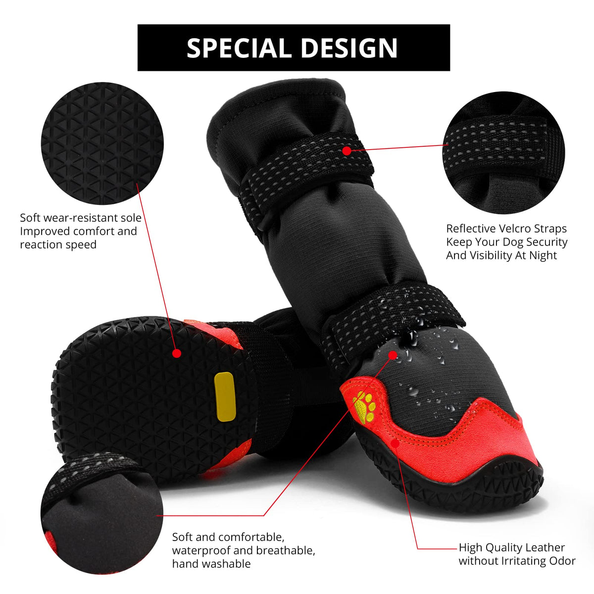 MUSIMC Paw Hoof Protector in Size 1: 1.57''x1.37''(L*W), Black red