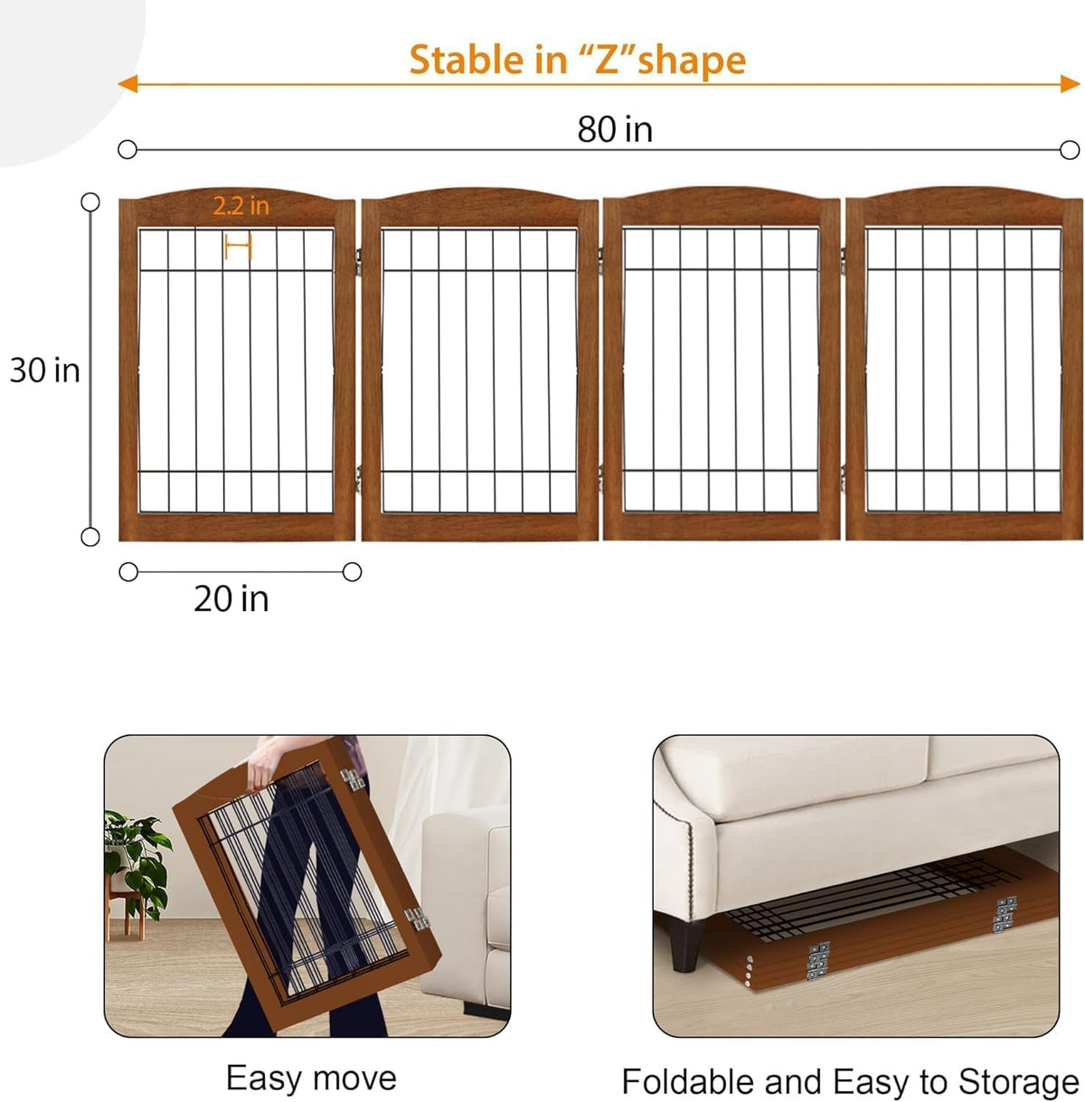 LZRS Temporary Gate in 30"Height-4 Panel, Black