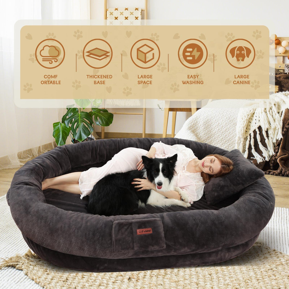 Fvkind Pet Bed Mat in 70"L×33"W×12"Th, Dark Grey