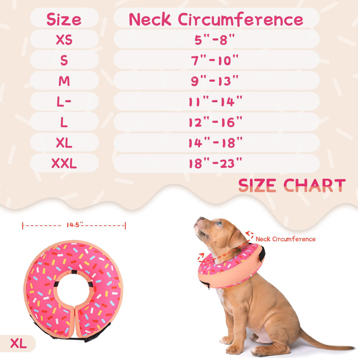 Supet Animal Recovery Collar Cone in XL(Neck 14"-18"), Donut Pink