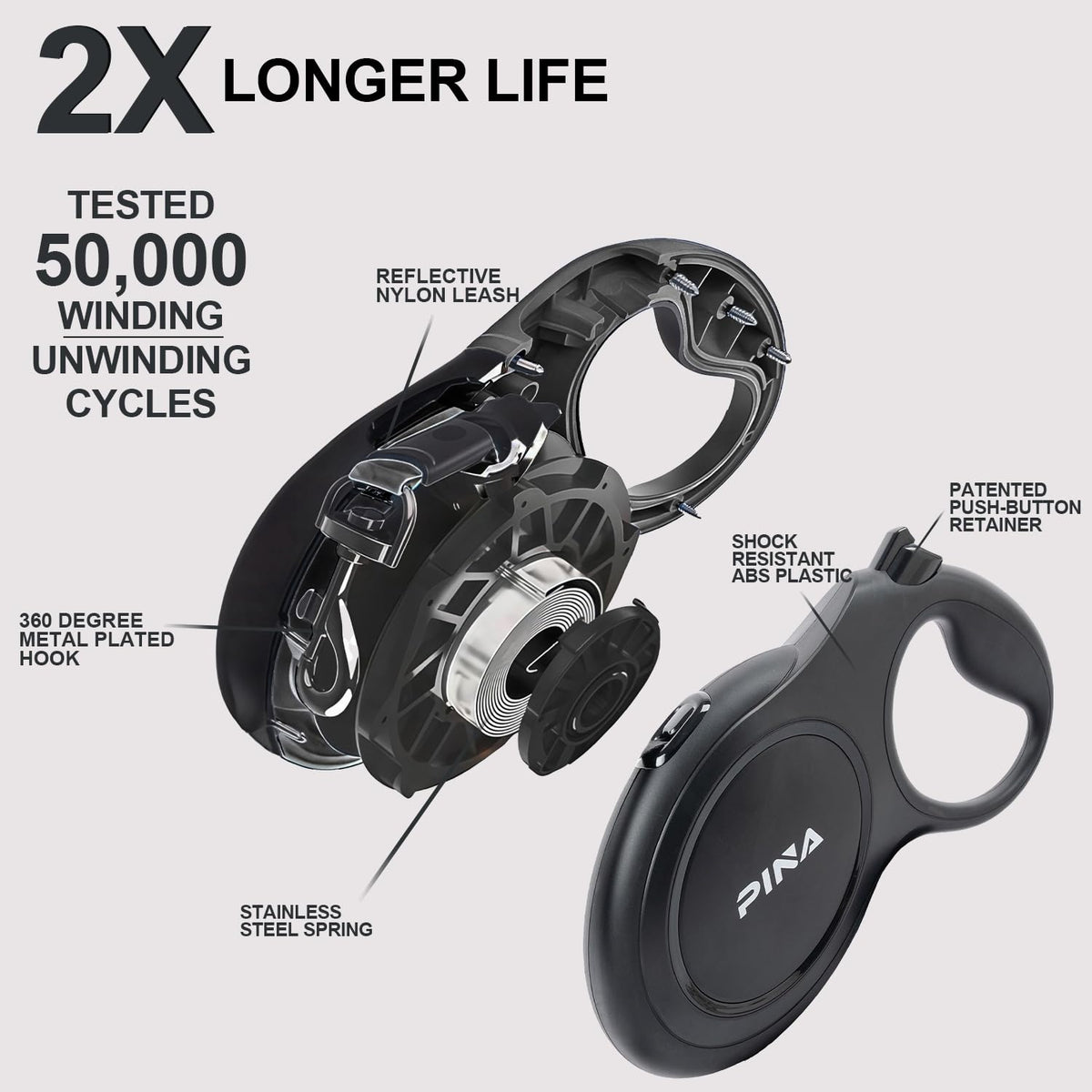 Pina Leash in 26 ft, Black