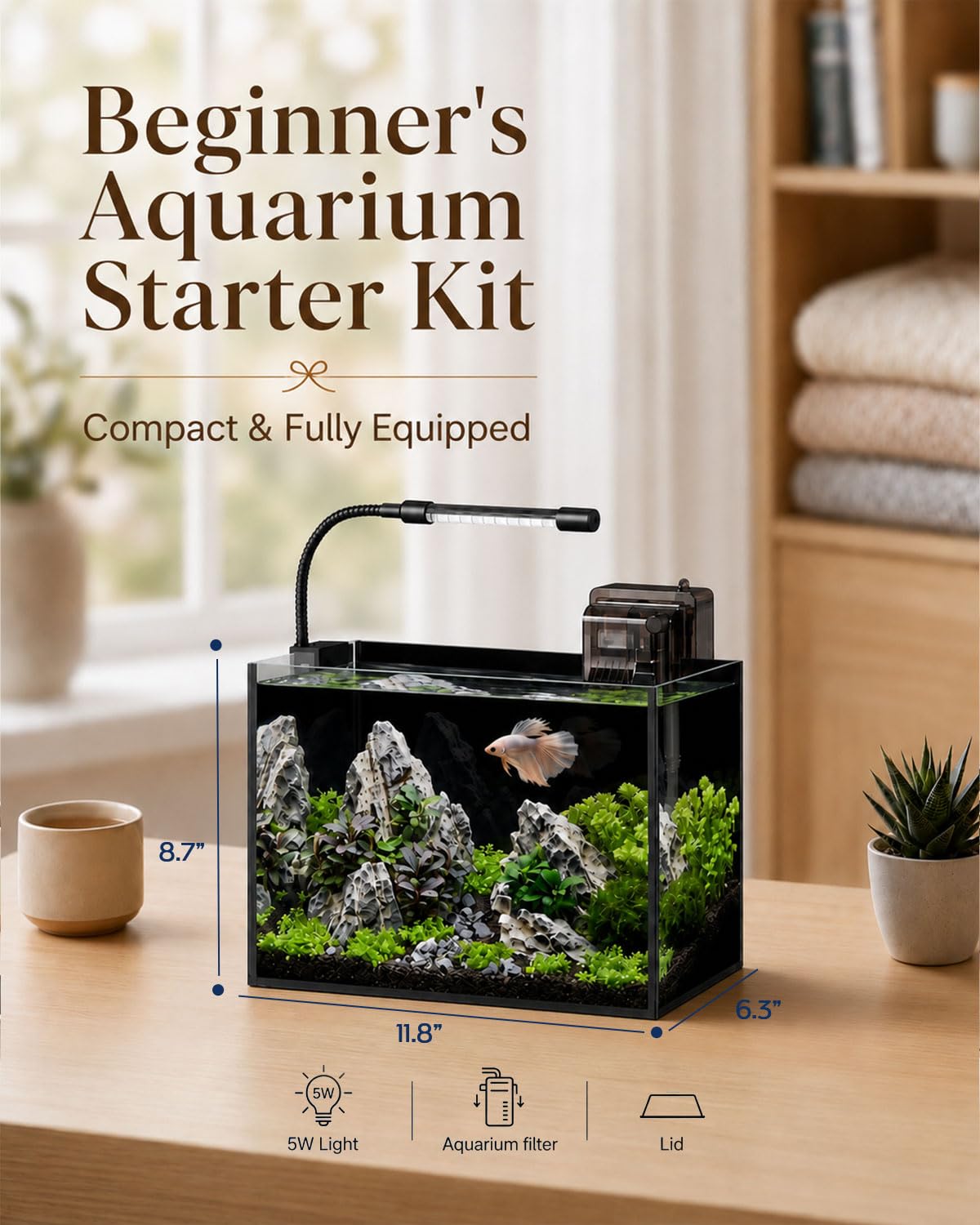 minilake Vivarium in 2.5 Gallon, Black
