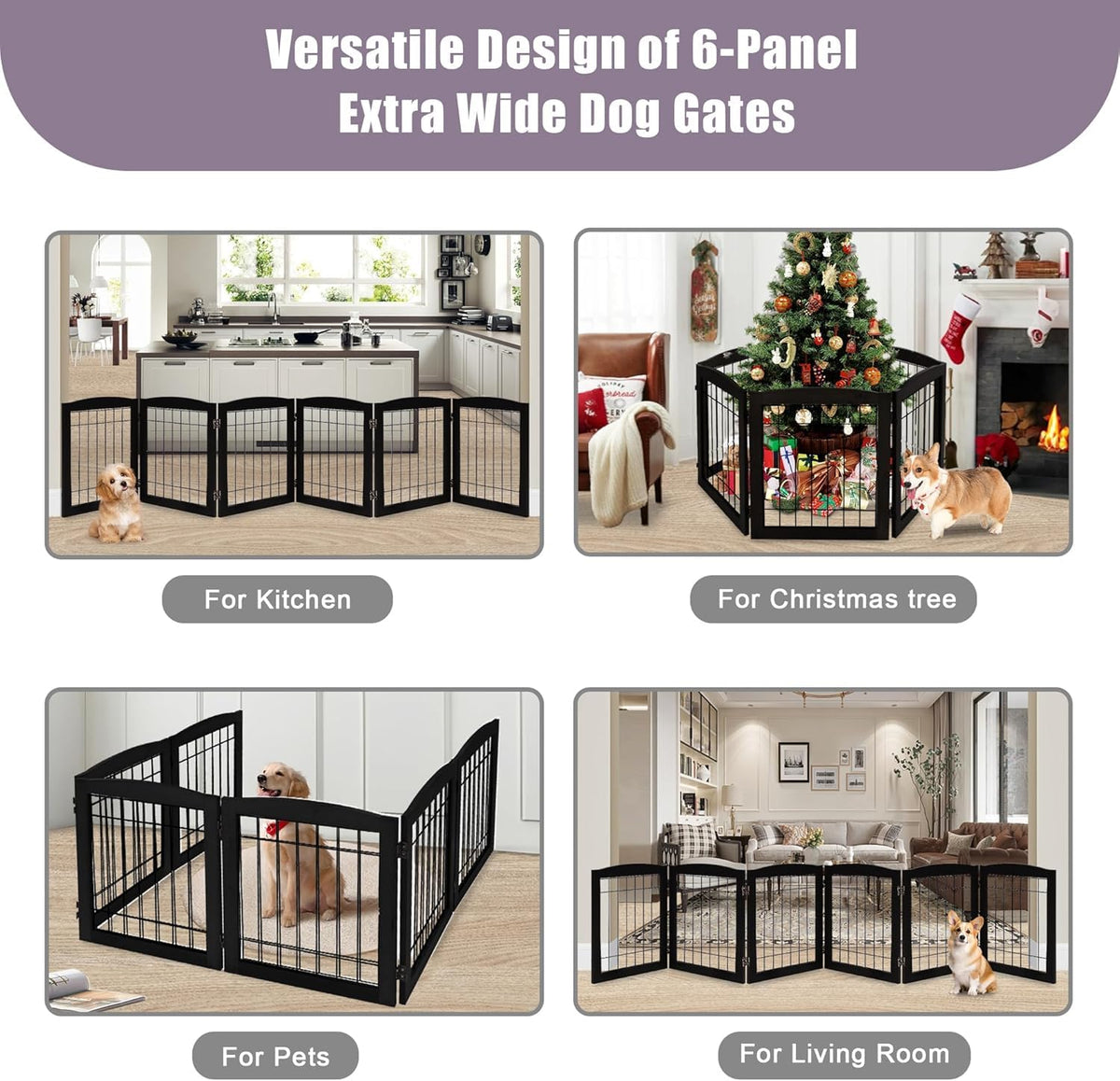 LZRS Temporary Gate in 24"Height-6 Panel, Black