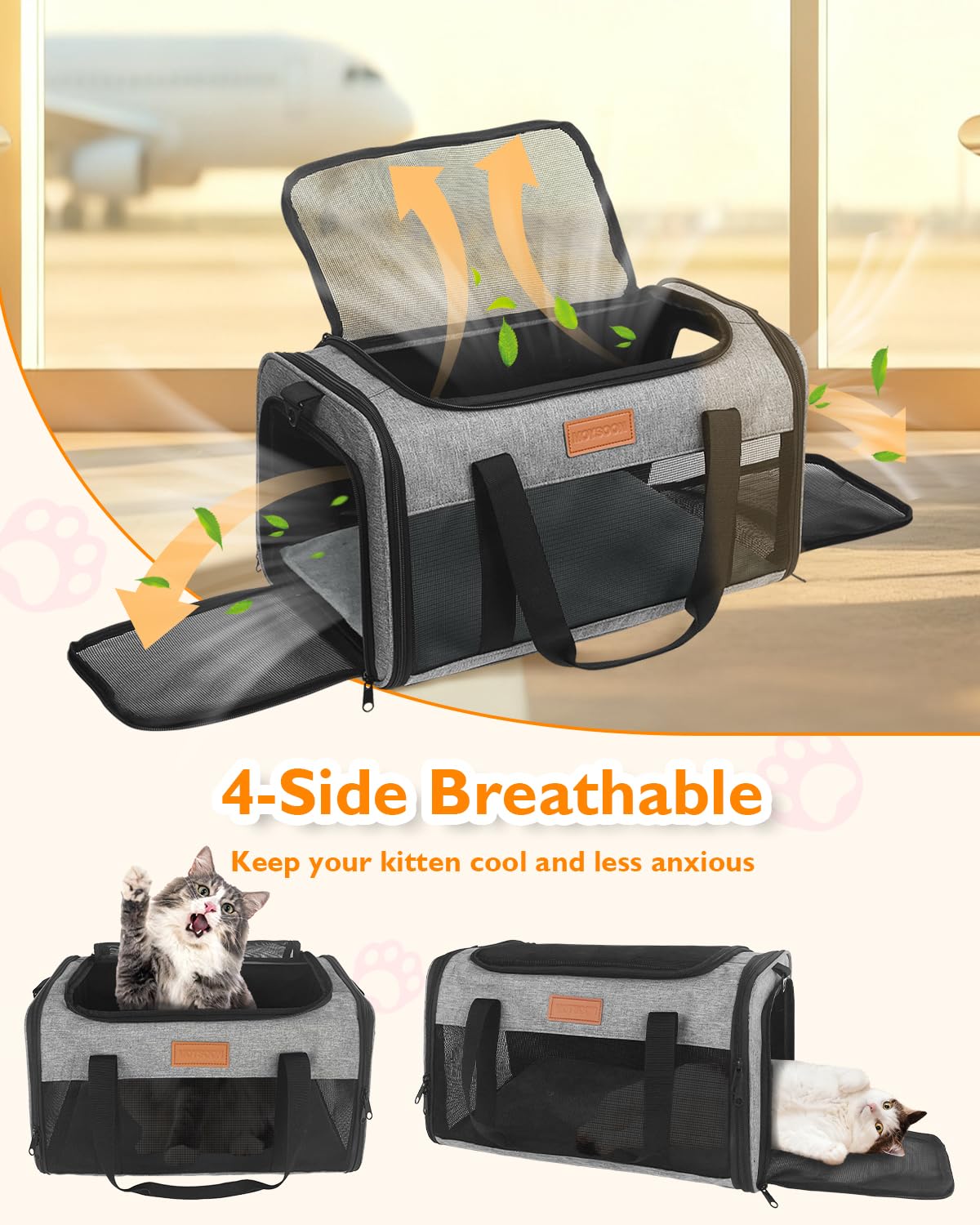 Petux Animal Carrier in 17.0"L x 11.0"W x 9.5"H, Grey