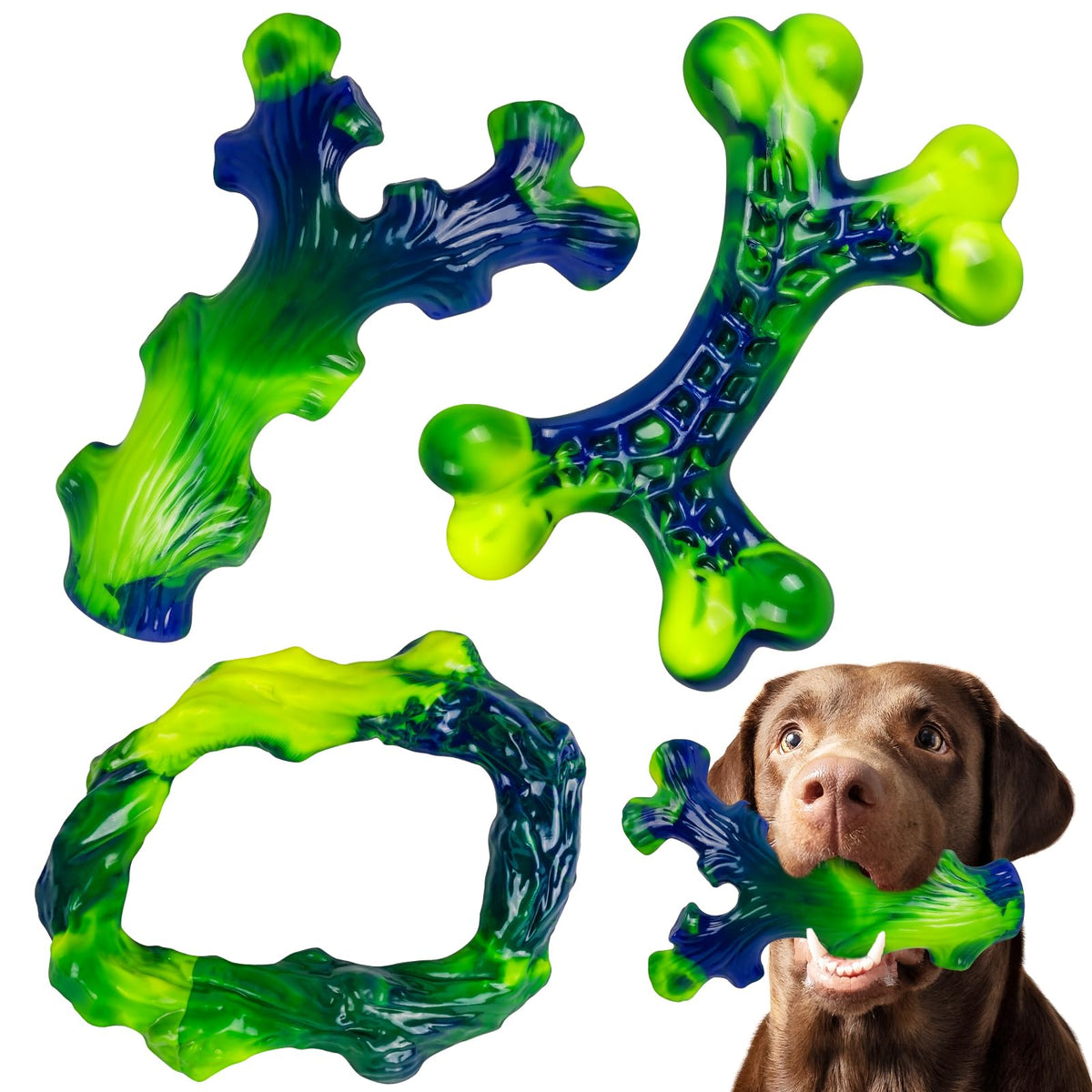 Frienhund Pet Toy in 3 Pack, Green-3-Pack