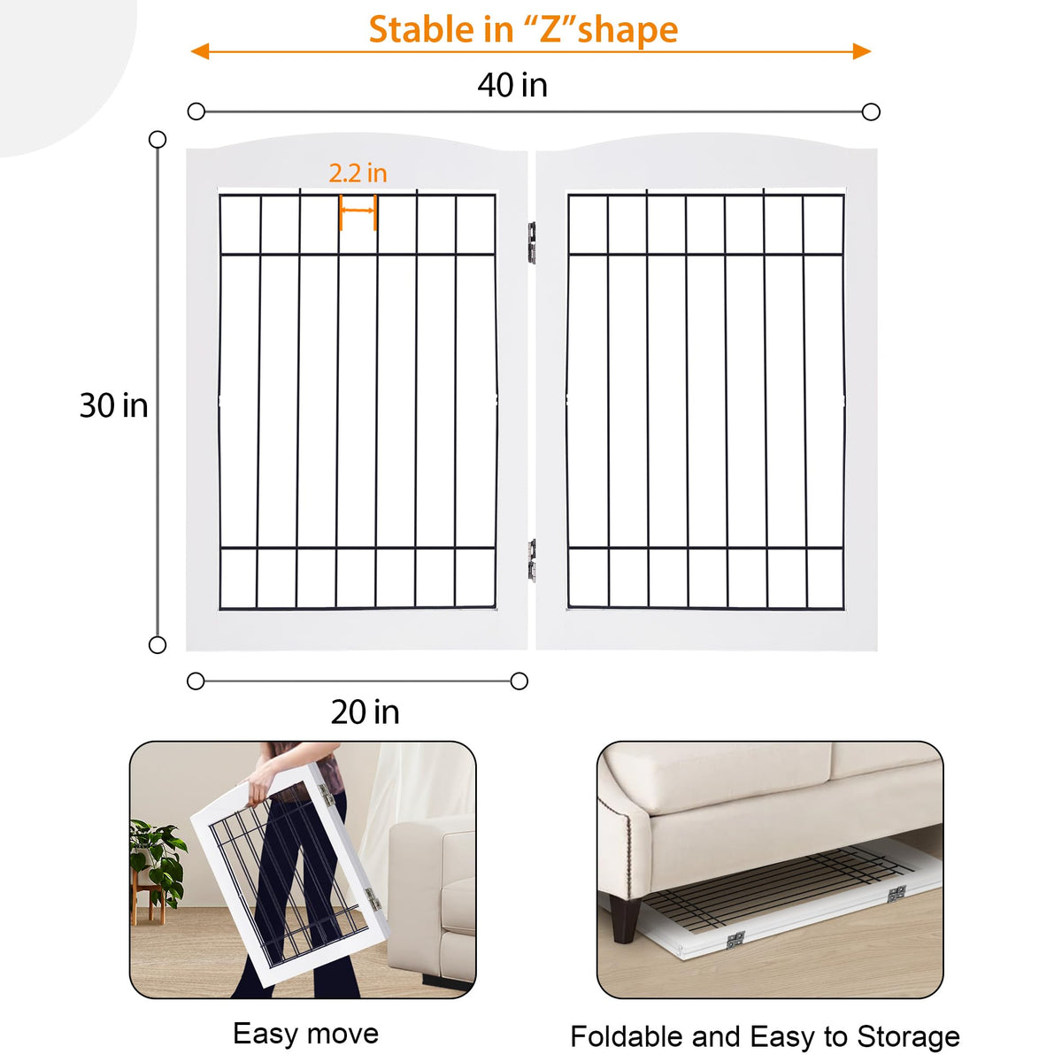 LZRS Temporary Gate in 30"Height-2 Panel, White