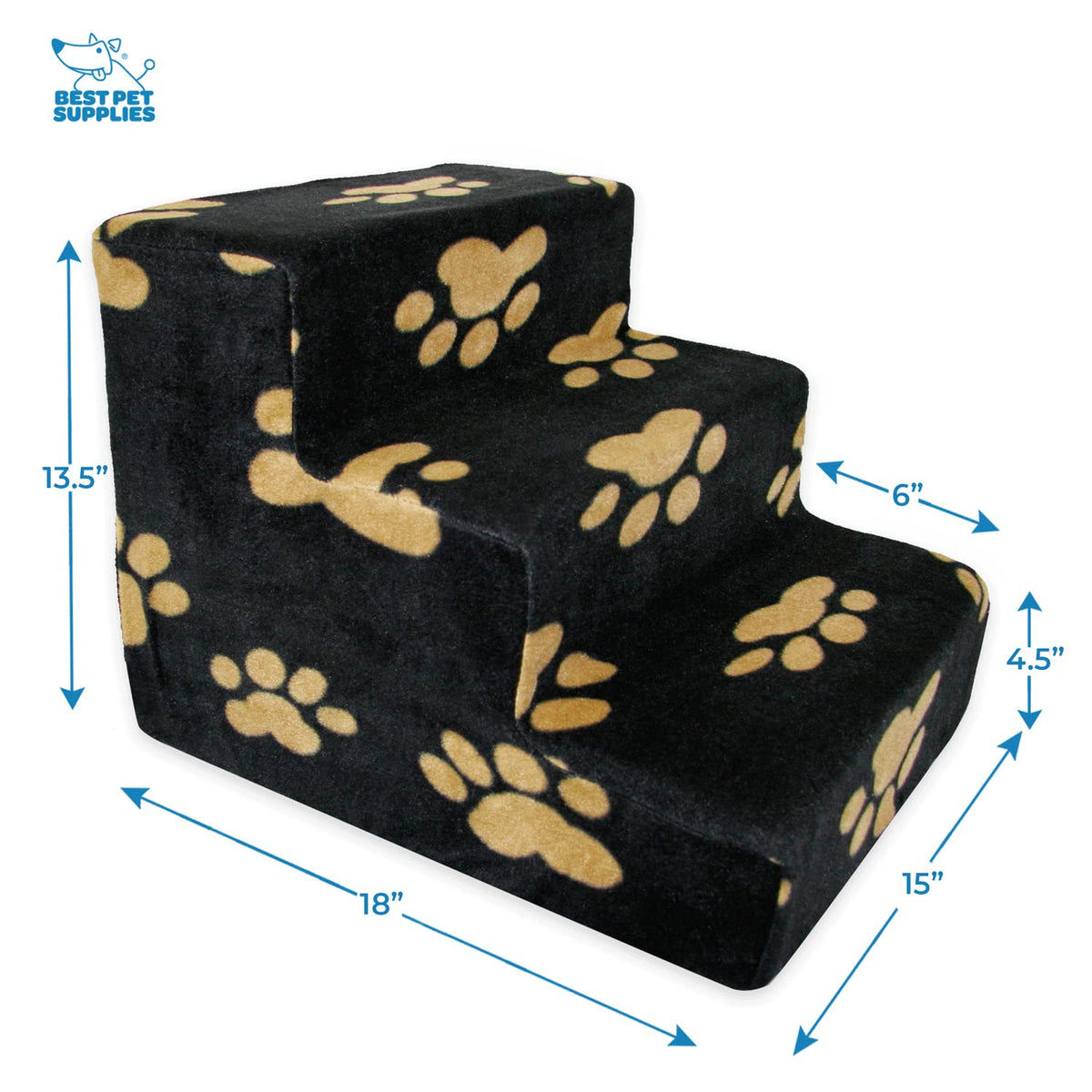 Best Pet Supplies Animal Stair in H: 13.5 Inches, Paw Print on Black
