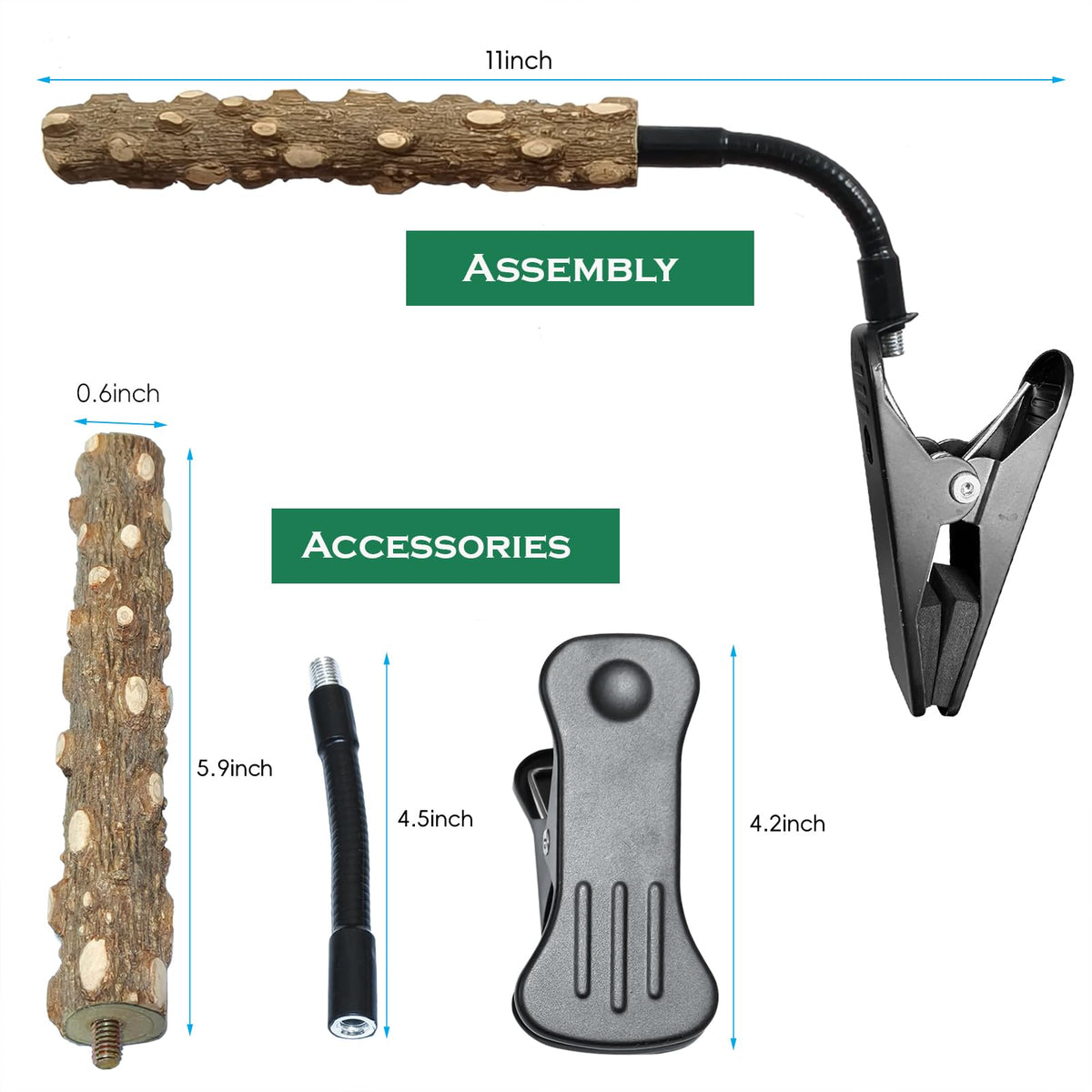 qumHmup Animal Perch in Small To Medium, Natural Wood