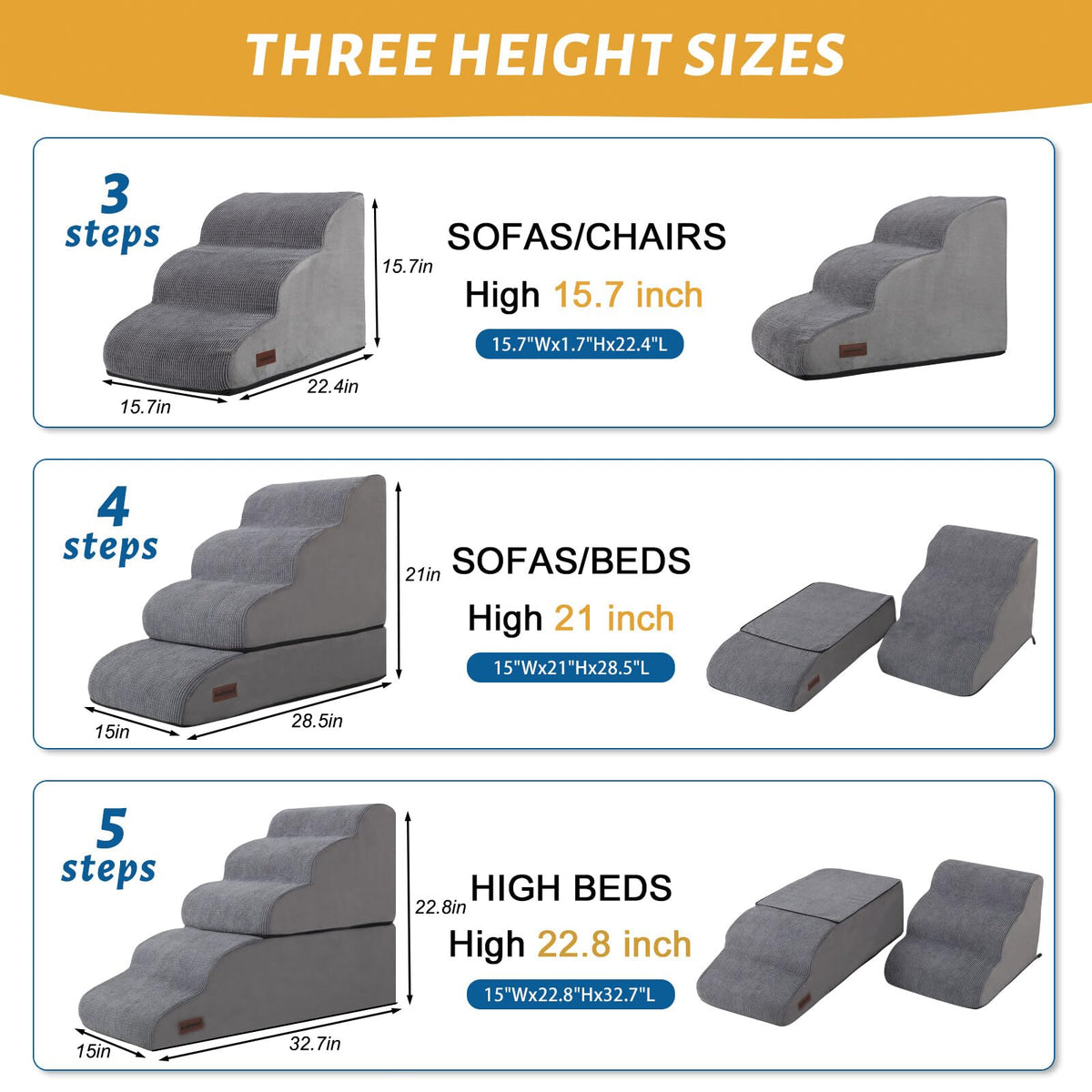 aodisman Animal Stair in Split Design 4-Step 21"H, Grey