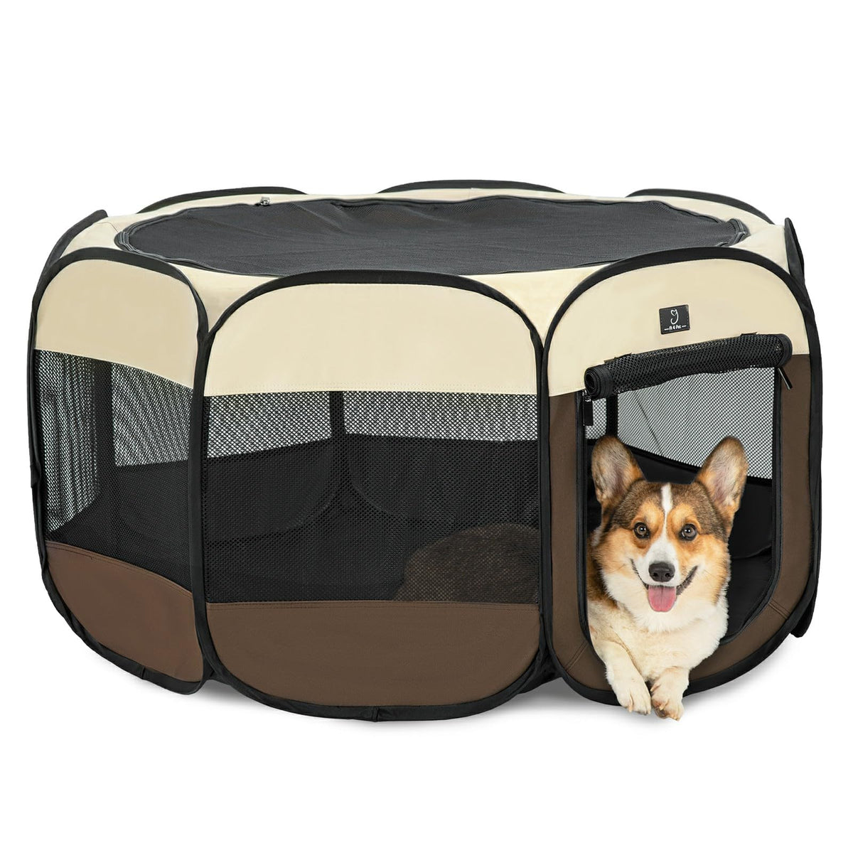 A 4 Pet Pet Playpen in M(40.55"x40.55"x20.5"), Brown+Beige