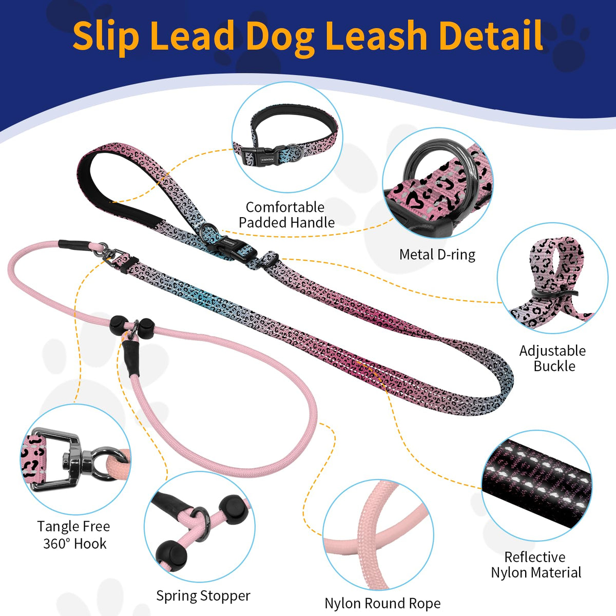 kazazoo Leash in Adjustable (5.5Ft To 8.5Ft), Pink Leopard