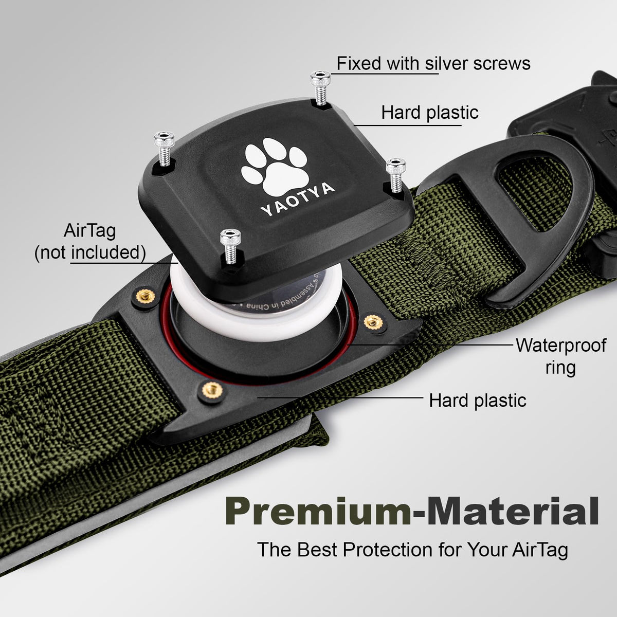 YaoTya Animal Collar in M(15"-18.5"), ArmyGreen