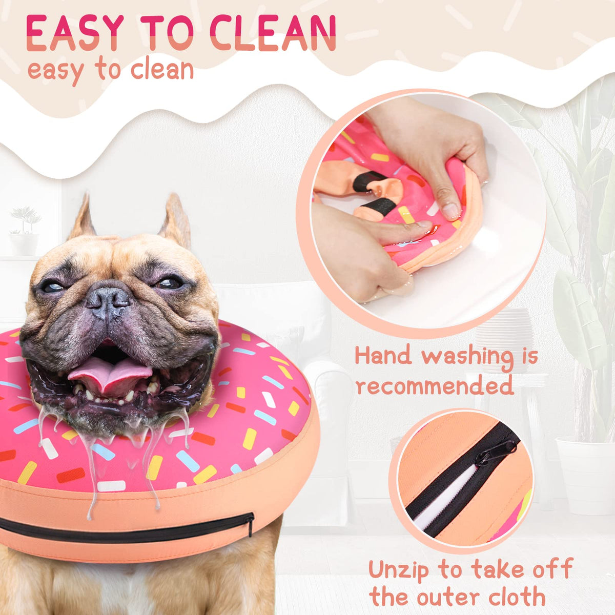 Supet Animal Recovery Collar Cone in S(Neck 7"-9.5"), Donut Pink