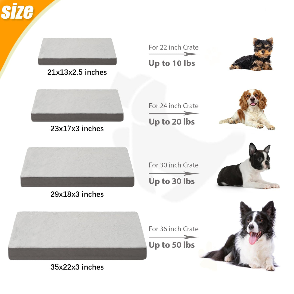 KSIIA Pet Bed Mat in 17.0"L x 12.0"W x 2.5"Th, Light Grey