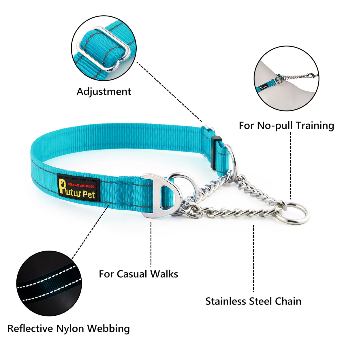 PLUTUS PET Animal Collar in Medium, Cyan