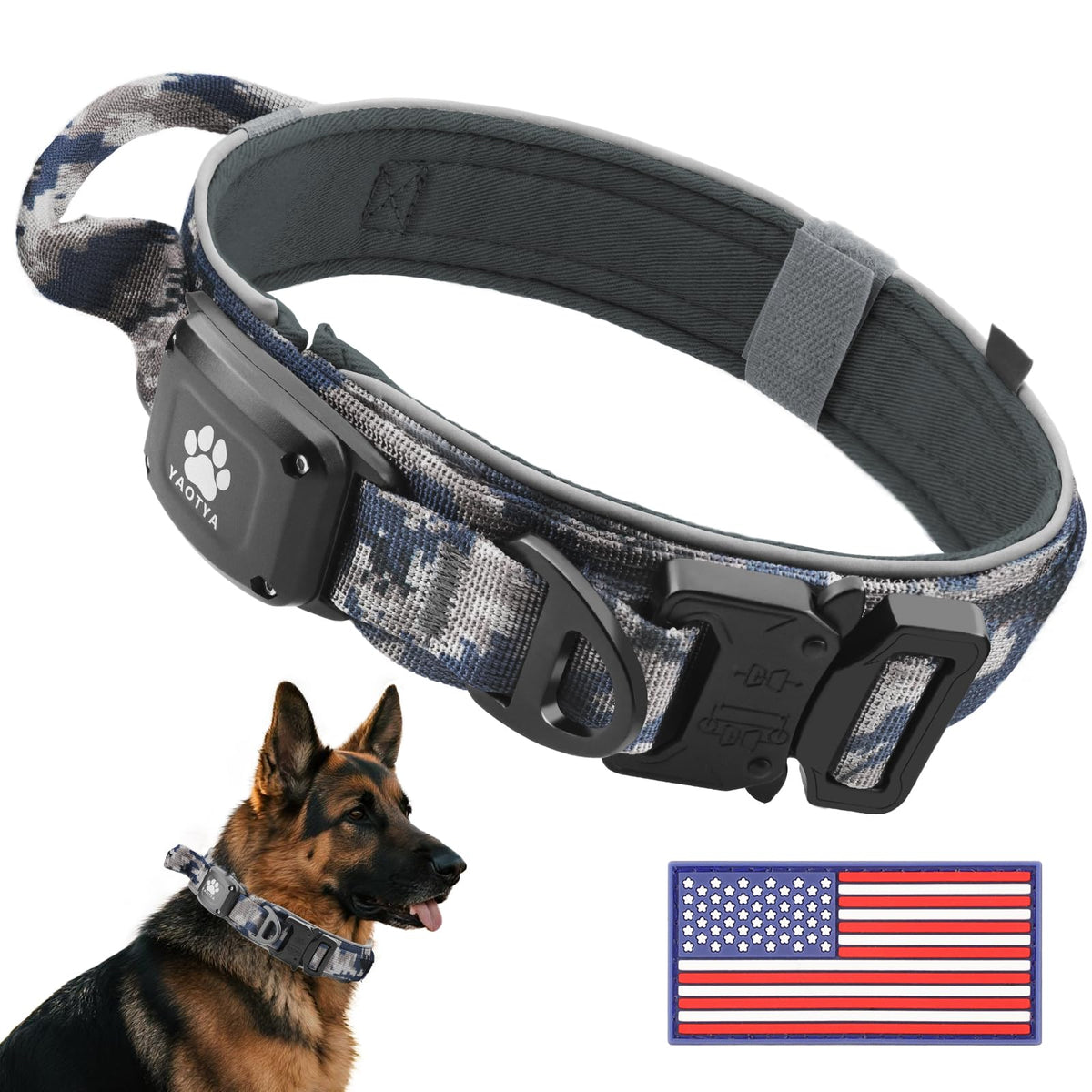 YaoTya Animal Collar in M(15"-18.5"), Camouflage Grey