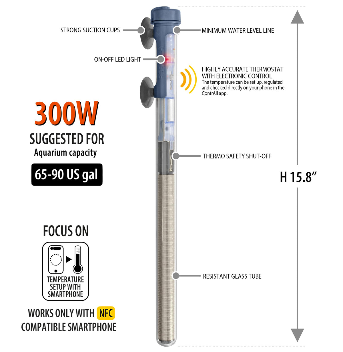 Sicce Immersion Heater in 300 Watt (65-90 Gallon)