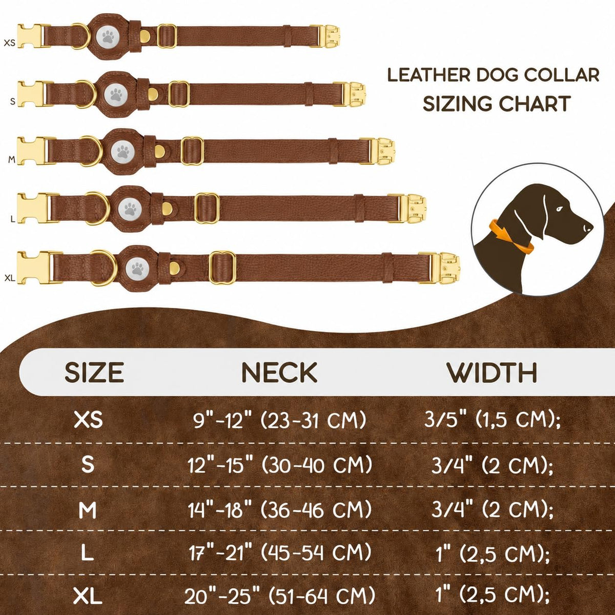 BUDKAS Animal Collar in XS, 9"-12" Neck Fit, Brown