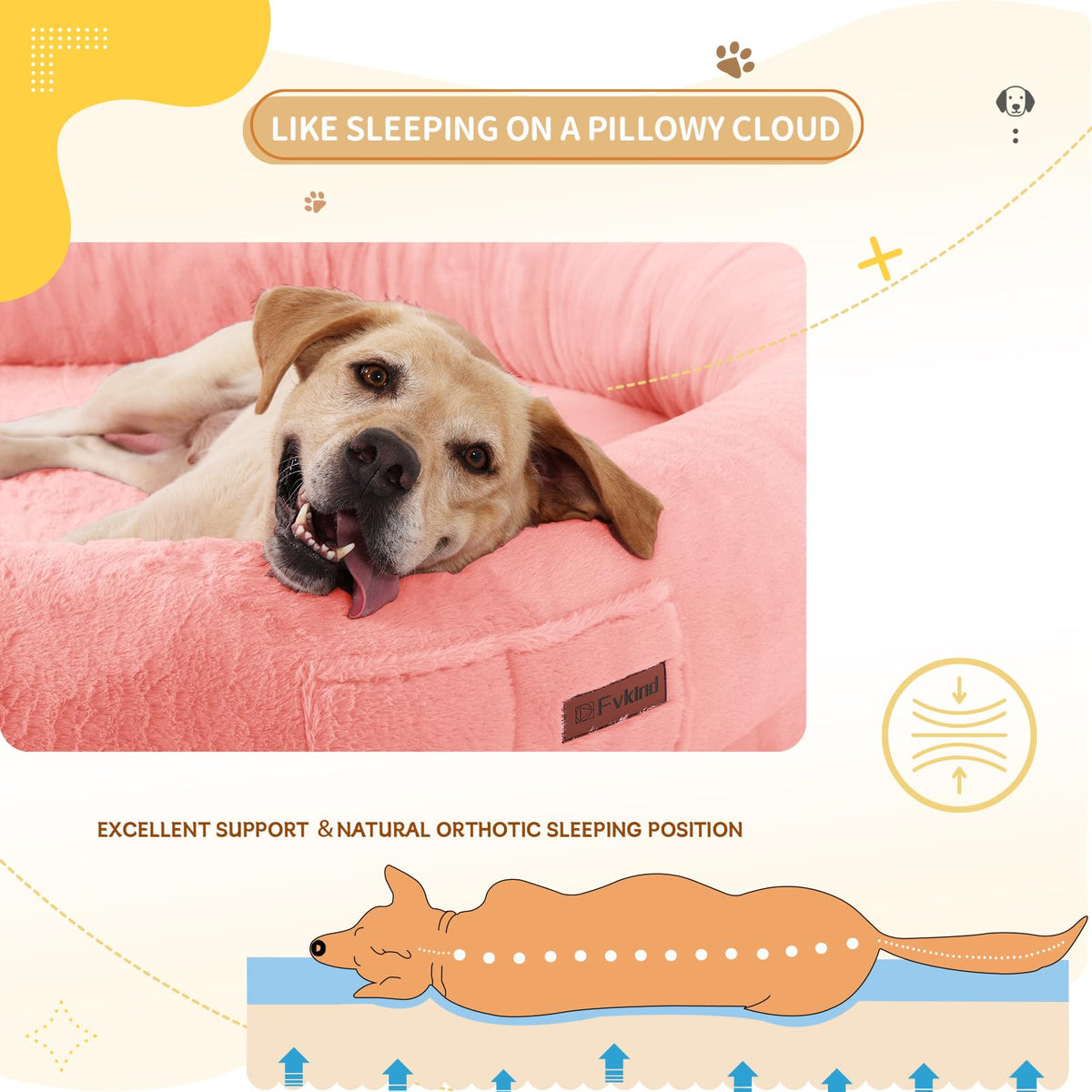 Fvkind Pet Bed Mat in 70"L×33"W×12"Th, Pink